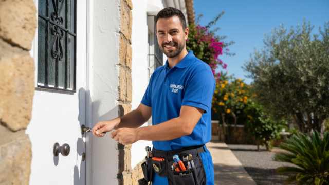 Cerrajero 24h de urgencia realizando una apertura de puerta en la Costa del Sol. Técnico profesional de Cerrajero Tito disponible en Fuengirola, Mijas, Benalmádena y Torremolinos.